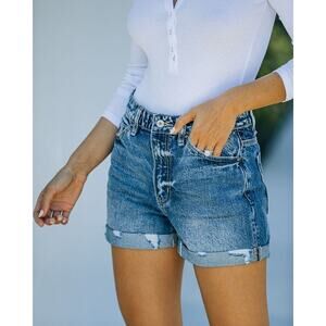 [KanCan] Jacey High Rise Cuffed Hem Denim Shorts Distressed 100% Cotton Size 31